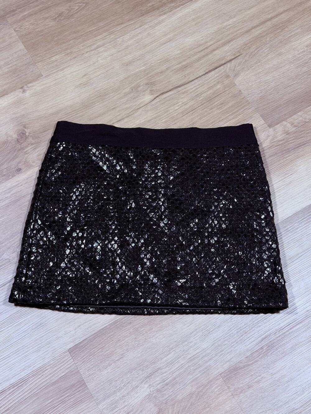 Milly of New York Black Sequin Mini Skirt Womens 8 Made in USA